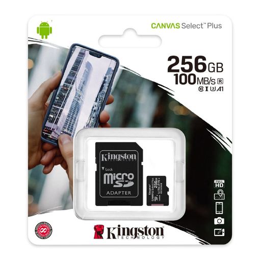 Slika Kingston SDCS2/256GB MicroSD 256GB, Canvas Select Plus, Class 10 UHS-I U3 V30 A1, Read up to 100MB/s, Write up to 85MB/s, w/SD adapter
