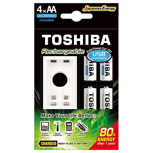 Slika Toshiba TNHC-6GME4 USB punjač Ni-MH baterija sa 4 punjive baterije AA 2000mAh