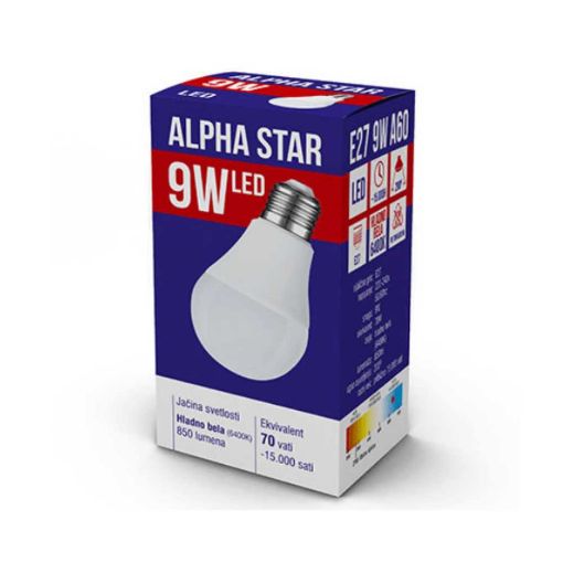 Slika Alpha Star LED sijalica/ E27/ 9W / 220V/ Hladno bela / 6400K/ 800Lm