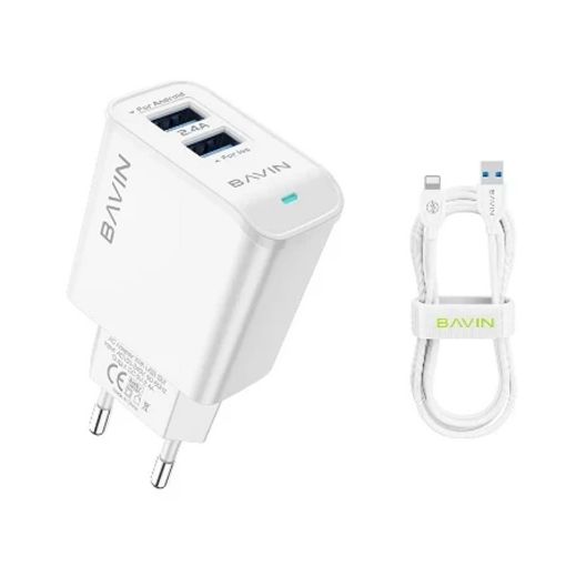 Slika Bavin PC895Y 2.4A USB-A + kabl type-C beli punjač